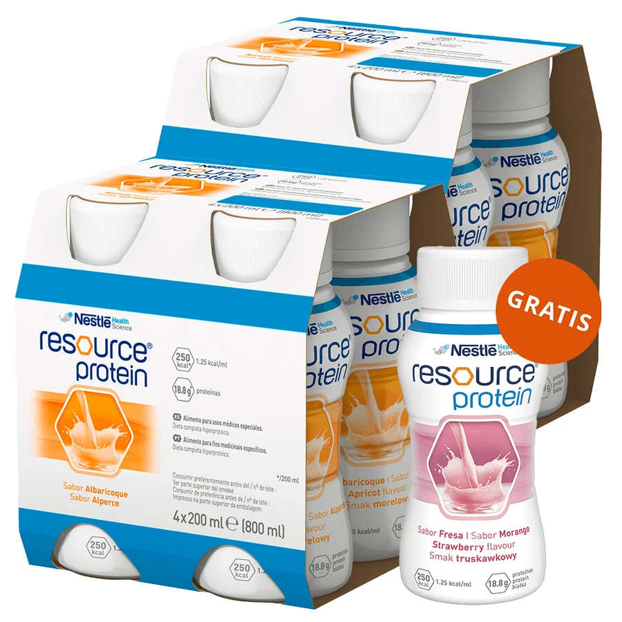 Kit Resource Eiwit, voedingspreparaat, abrikozensmaak, 8 x 200 ml + aardbeiensmaak, 200 ml gratis