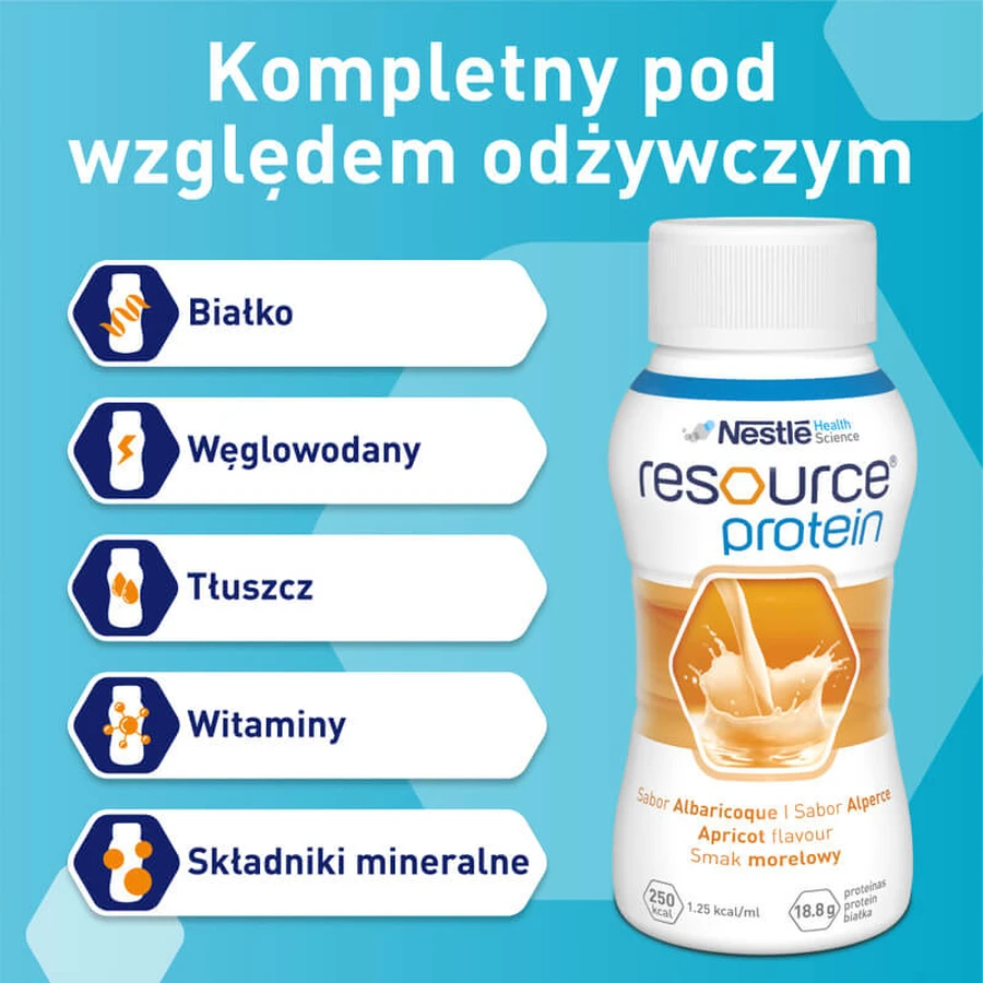 Kit Resource Eiwit, voedingspreparaat, abrikozensmaak, 8 x 200 ml + aardbeiensmaak, 200 ml gratis