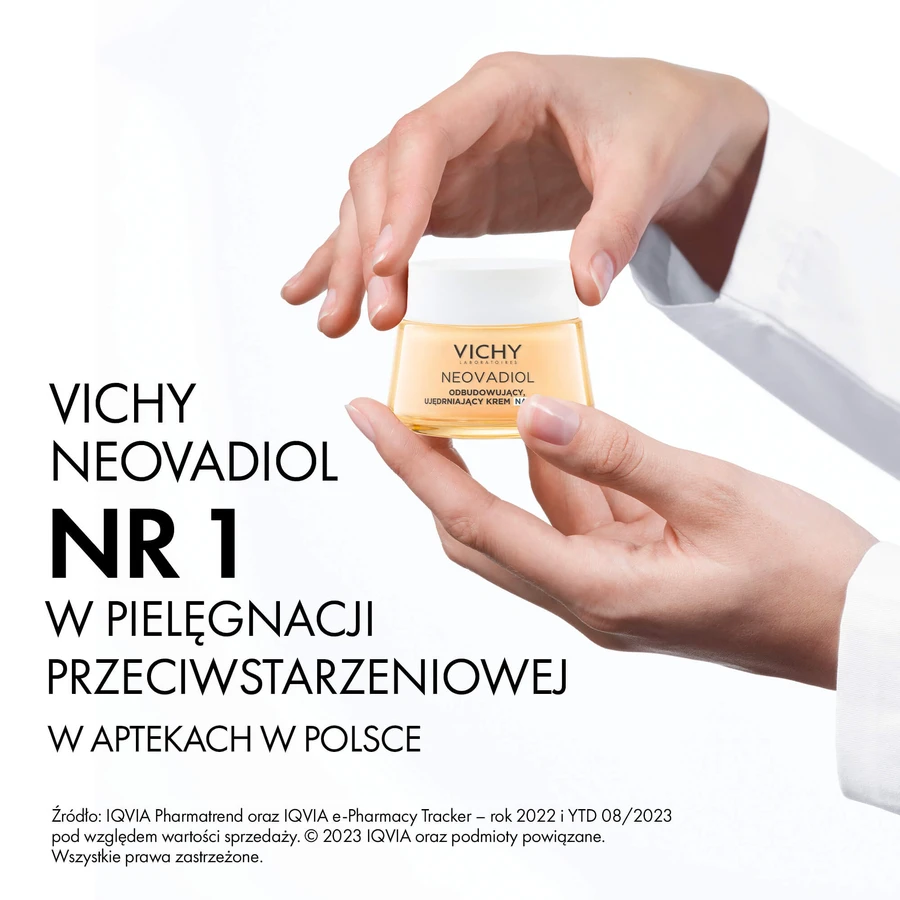 Set Vichy Neovadiol, corrigerende oog- en lippencrème, 15 ml + dagcrème, normale en gemengde huid, 50 ml + lichte fluid SPF 50+, 15 ml + cosmeticatas gratis