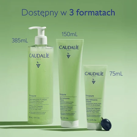 Caudalie Vinopure, gel nettoyant pour le visage, peaux acnéiques, 385 ml