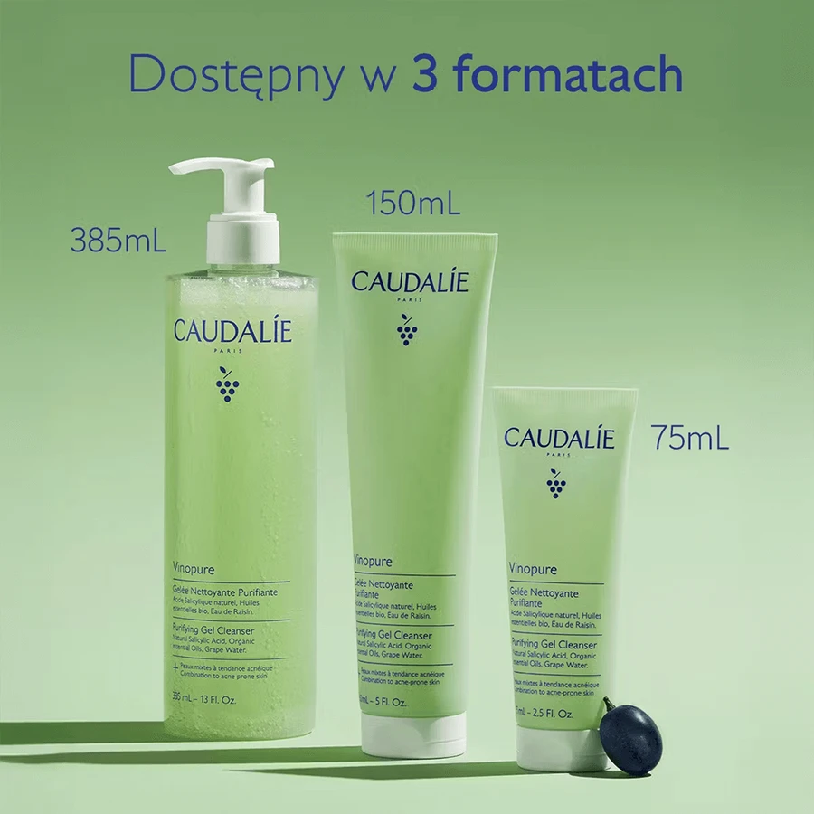 Caudalie Vinopure, gel nettoyant pour le visage, peaux acnéiques, 385 ml