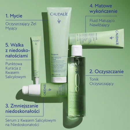 Caudalie Vinopure, gel nettoyant pour le visage, peaux acnéiques, 385 ml