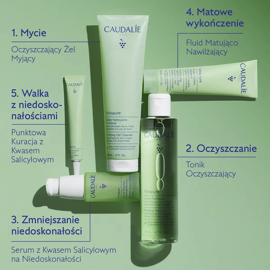 Caudalie Vinopure, gel nettoyant pour le visage, peaux acnéiques, 385 ml