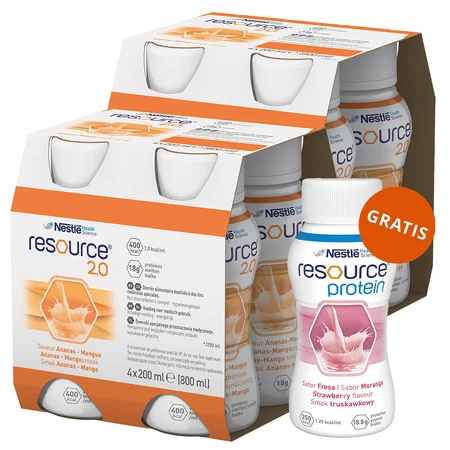 Resource 2.0 kit, nutritional formula, pineapple-mango flavor, 8 x 200 ml + strawberry flavor, 200 ml free