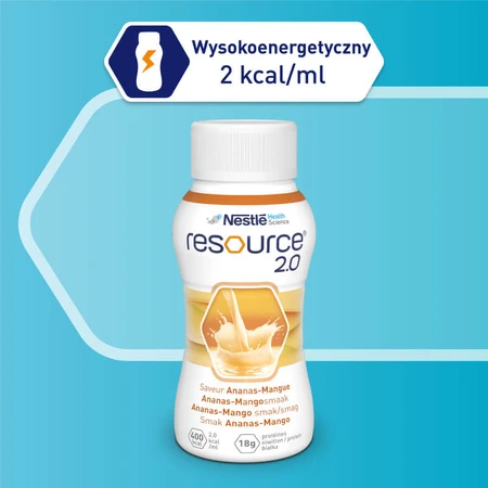 Resource 2.0 kit, nutritional formula, pineapple-mango flavor, 8 x 200 ml + strawberry flavor, 200 ml free
