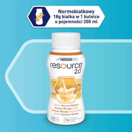 Resource 2.0 kit, nutritional formula, pineapple-mango flavor, 8 x 200 ml + strawberry flavor, 200 ml free