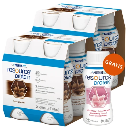 Kit Resource Eiwit, voedingspreparaat, chocoladesmaak, 8 x 200 ml + aardbeiensmaak, 200 ml gratis
