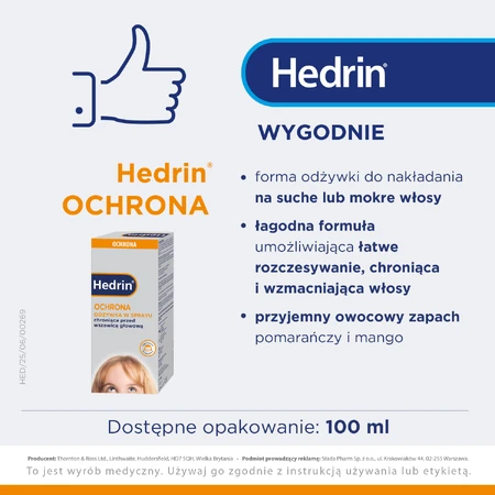 Hedrin Protection, Schutzspray-Konditionierer gegen Kopfläuse, 100 ml