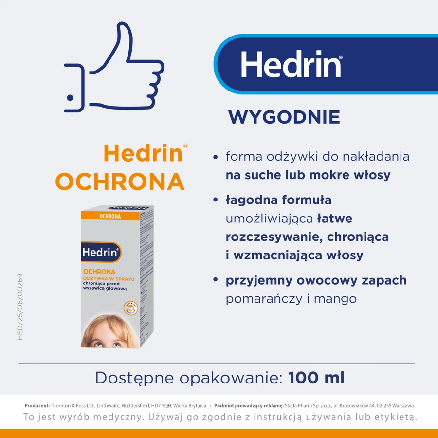 Hedrin Protection, Schutzspray-Konditionierer gegen Kopfläuse, 100 ml