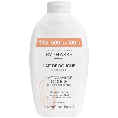 Byphasse Caresse, shower cream, sweet almond milk, 600 ml
