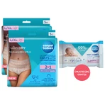 Canpol Babies set, braguitas postparto transpirables 2 en 1, con compresa, desechables, talla L/XL, 2 x 5 unidades + toallitas húmedas, 60 unidades de regalo