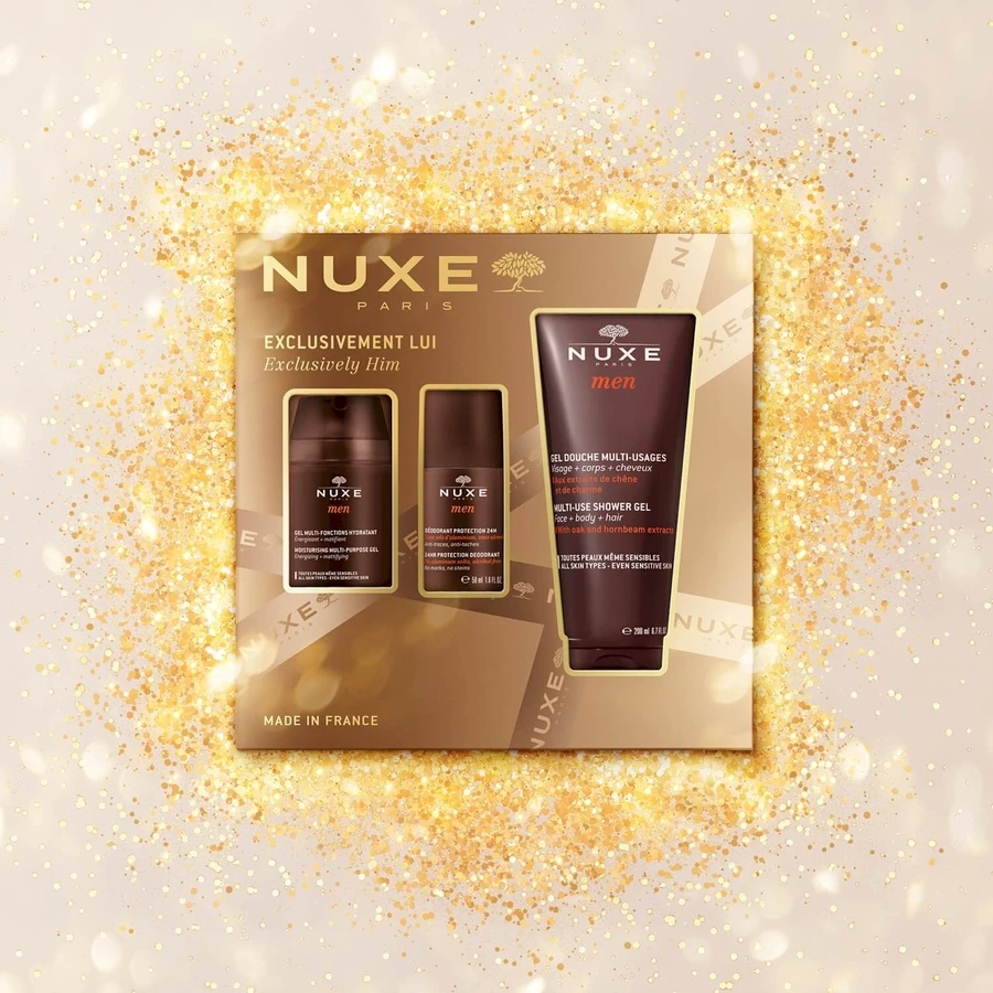 Nuxe Men Set, Feuchtigkeitsgel für das Gesicht, 50 ml + Deodorant, Roll-on, 50 ml + Duschgel, 200 ml