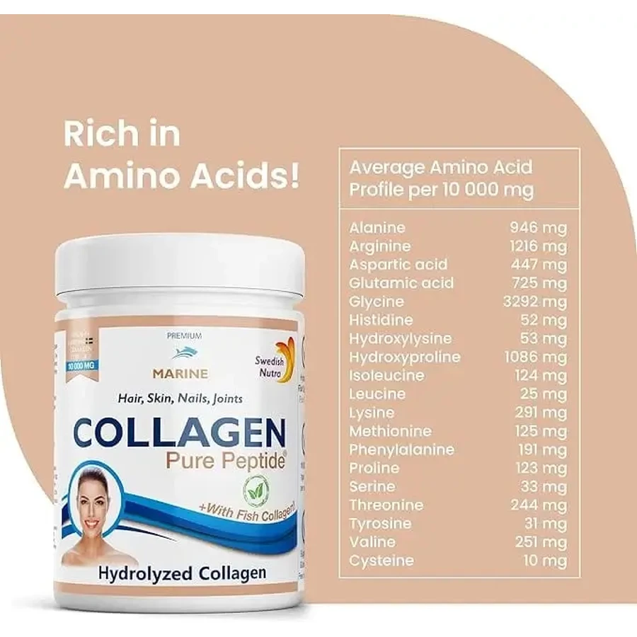 Swedish Nutra Marine Collagen Pure Peptide, neutral flavor, 300 g