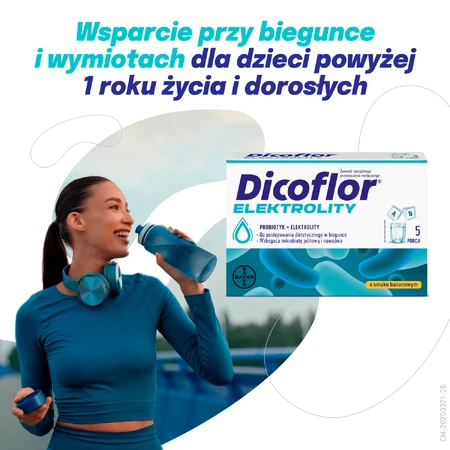 Dicoflor Elektrolity, voor kinderen en volwassenen, bananensmaak, 10 sachets