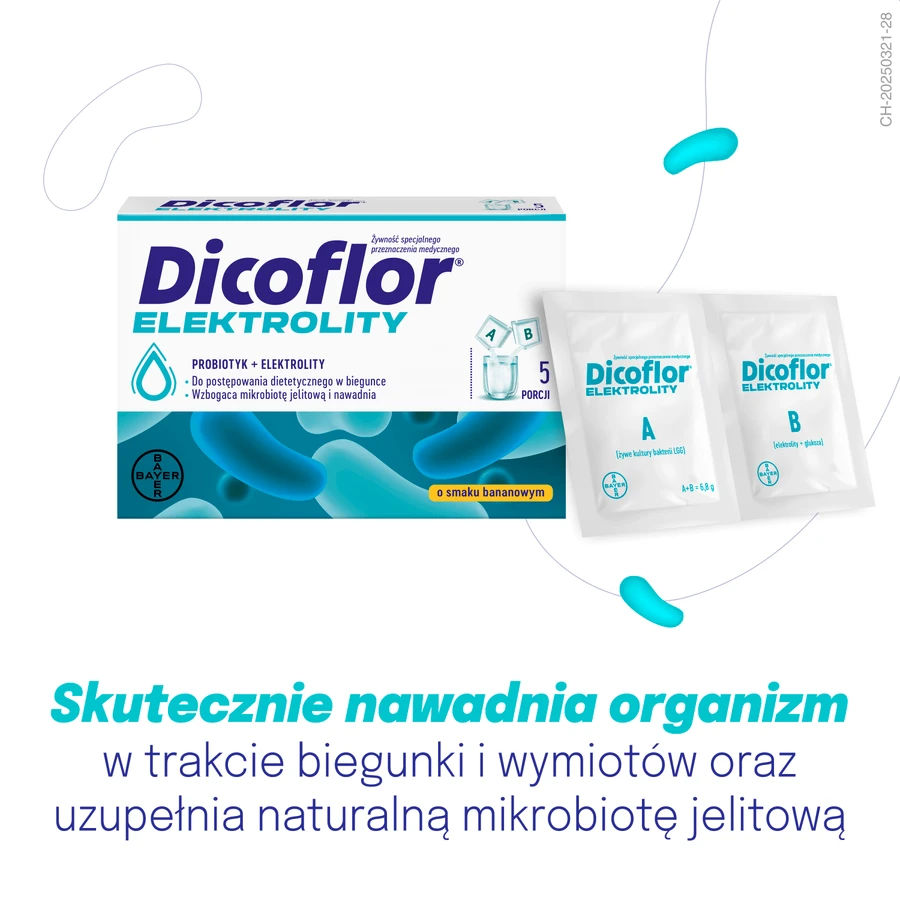Dicoflor Elektrolity, voor kinderen en volwassenen, bananensmaak, 10 sachets