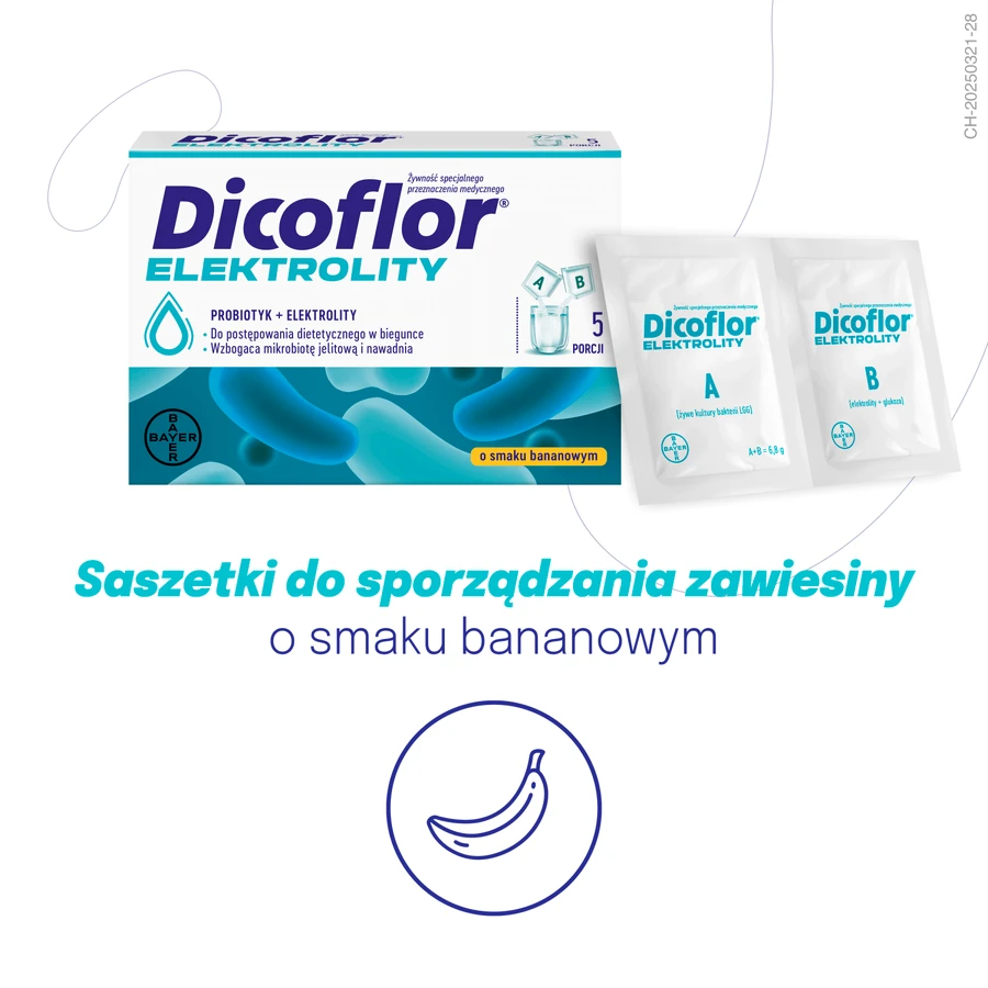 Dicoflor Elektrolity, voor kinderen en volwassenen, bananensmaak, 10 sachets