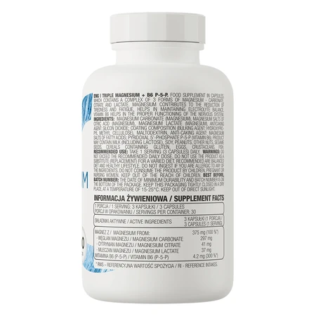 OstroVit Dreifach-Magnesium + B6 P-5-P, 90 Kapseln