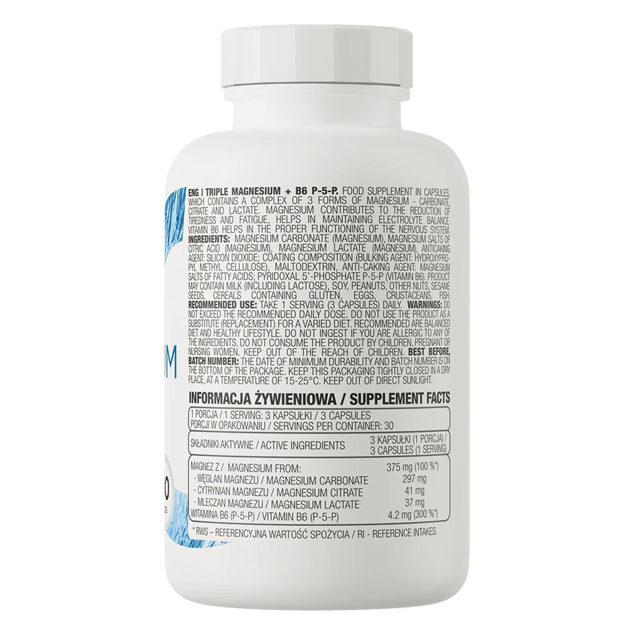 OstroVit Dreifach-Magnesium + B6 P-5-P, 90 Kapseln