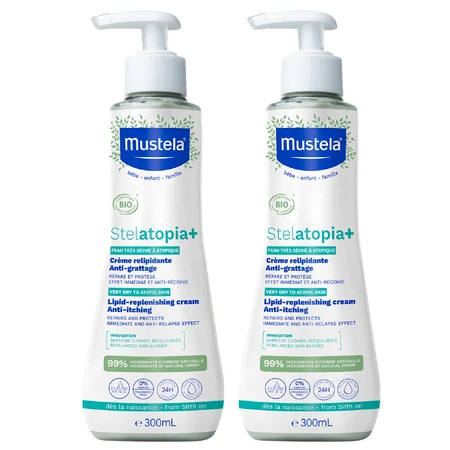 Lote Mustela Stelatopia+, crema reparadora de lípidos, 300 ml + 300 ml de regalo