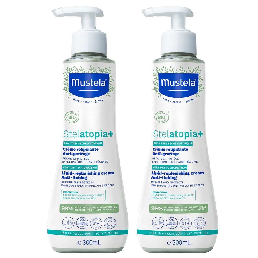 Lote Mustela Stelatopia+, crema reparadora de lípidos, 300 ml + 300 ml de regalo
