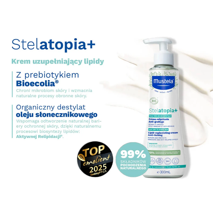 Lote Mustela Stelatopia+, crema reparadora de lípidos, 300 ml + 300 ml de regalo