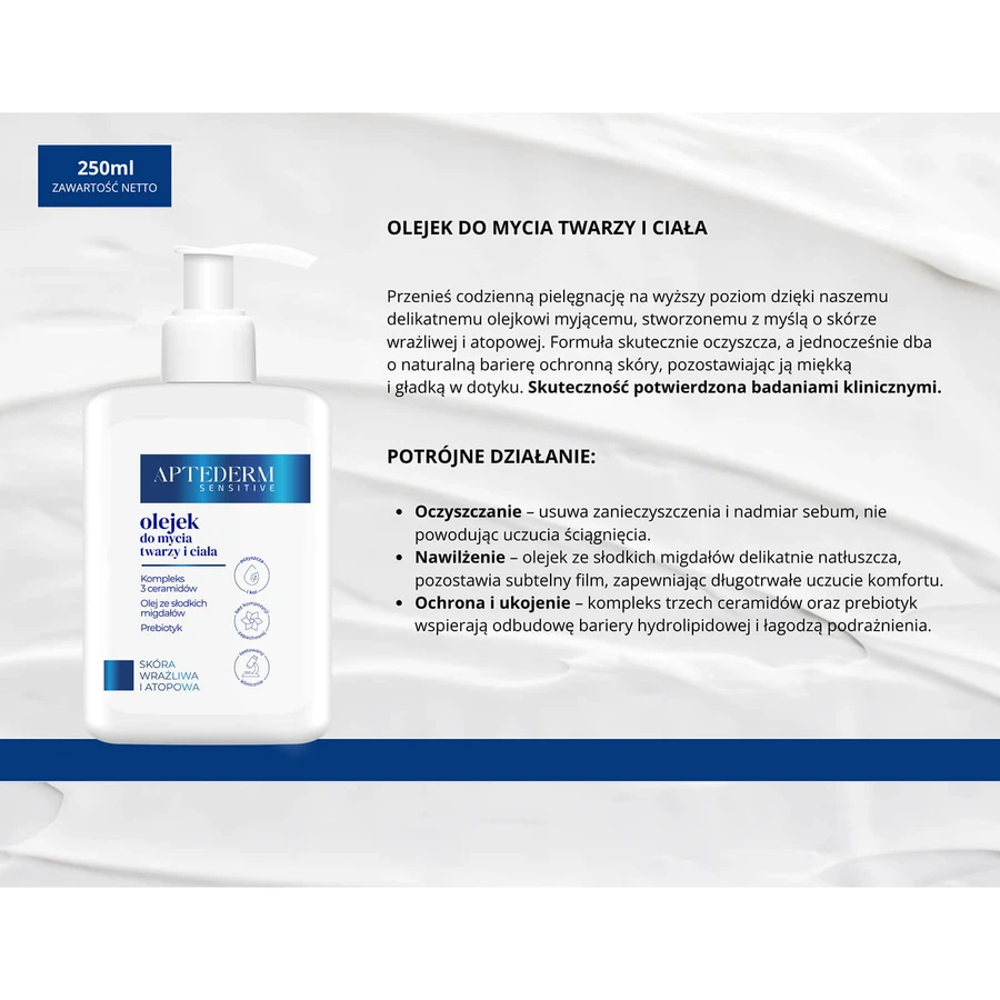 Aptederm Sensitive, aceite limpiador cara y cuerpo, pieles sensibles y atópicas, 250 ml
