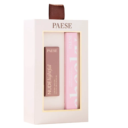 Paese Cheeky Nude Look set, Máscara de pestañas Cheeky, 9 ml + Nudelightful, Barra de labios, 400 Beige Marshmallow, 4,5 g
