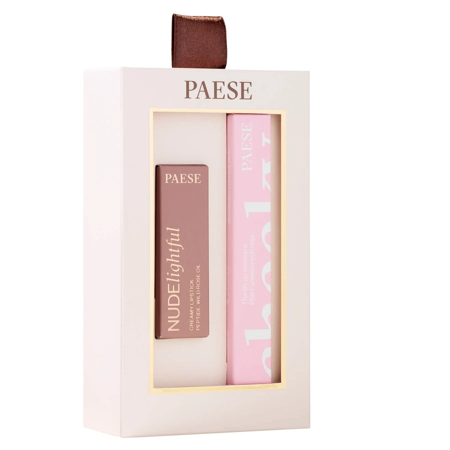 Paese Cheeky Nude Look set, Máscara de pestañas Cheeky, 9 ml + Nudelightful, Barra de labios, 400 Beige Marshmallow, 4,5 g