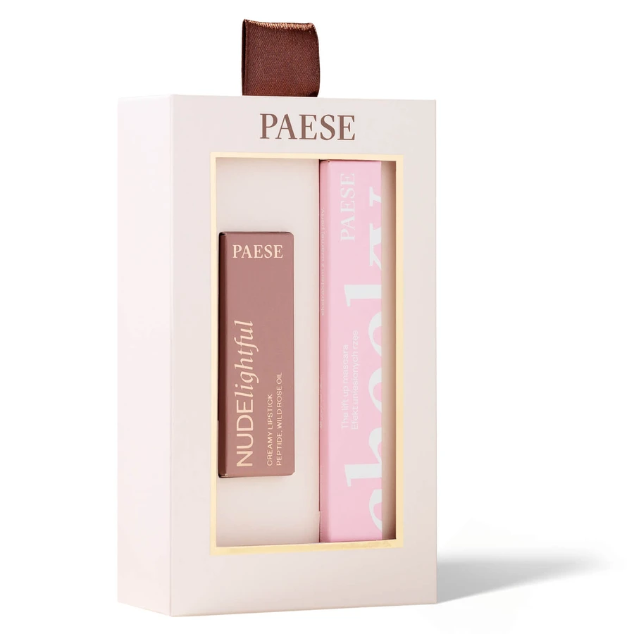 Paese Cheeky Nude Look set, Máscara de pestañas Cheeky, 9 ml + Nudelightful, Barra de labios, 400 Beige Marshmallow, 4,5 g