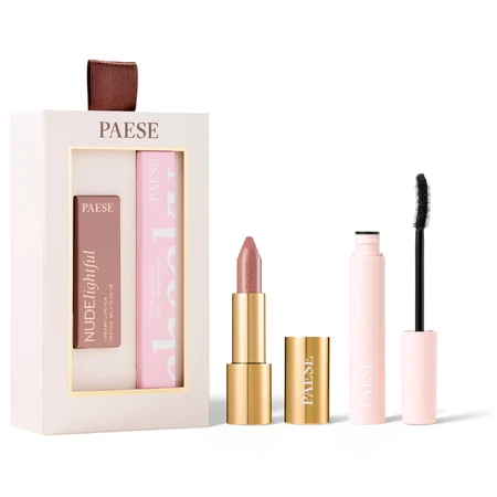 Paese Cheeky Nude Look set, Máscara de pestañas Cheeky, 9 ml + Nudelightful, Barra de labios, 400 Beige Marshmallow, 4,5 g