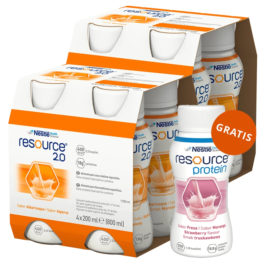 Kit Resource 2.0, voedingspreparaat, abrikozensmaak, 8 x 200 ml + aardbeiensmaak, 200 ml gratis