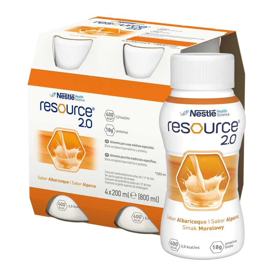 Kit Resource 2.0, voedingspreparaat, abrikozensmaak, 8 x 200 ml + aardbeiensmaak, 200 ml gratis