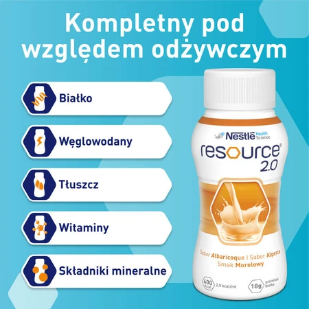 Kit Resource 2.0, voedingspreparaat, abrikozensmaak, 8 x 200 ml + aardbeiensmaak, 200 ml gratis