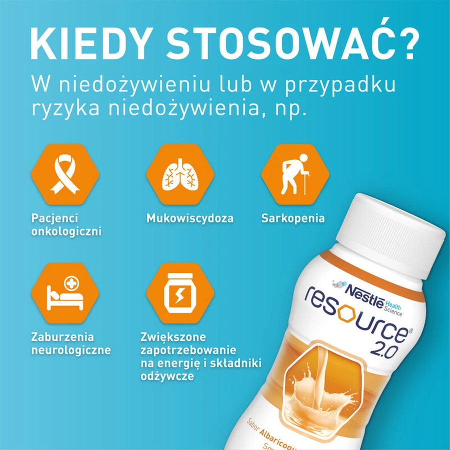 Kit Resource 2.0, voedingspreparaat, abrikozensmaak, 8 x 200 ml + aardbeiensmaak, 200 ml gratis