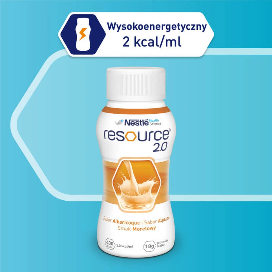 Kit Resource 2.0, voedingspreparaat, abrikozensmaak, 8 x 200 ml + aardbeiensmaak, 200 ml gratis
