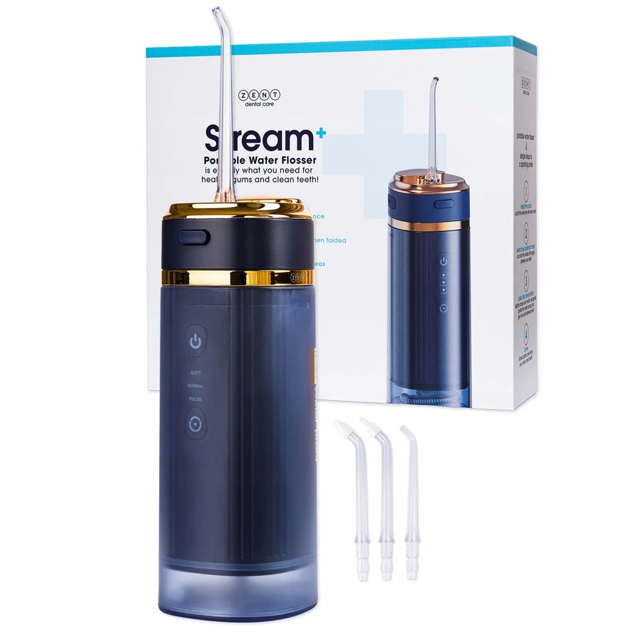 Zent Stream+, cordless dental irrigator, collapsible, navy blue, 250 ml