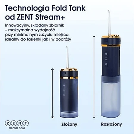 Zent Stream+, cordless dental irrigator, collapsible, navy blue, 250 ml