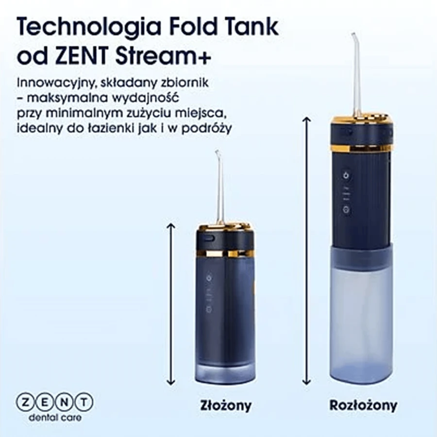 Zent Stream+, cordless dental irrigator, collapsible, navy blue, 250 ml