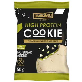 Frank&Oli High Protein, zacht eiwitkoekje, pistache en witte chocolade, 50 g