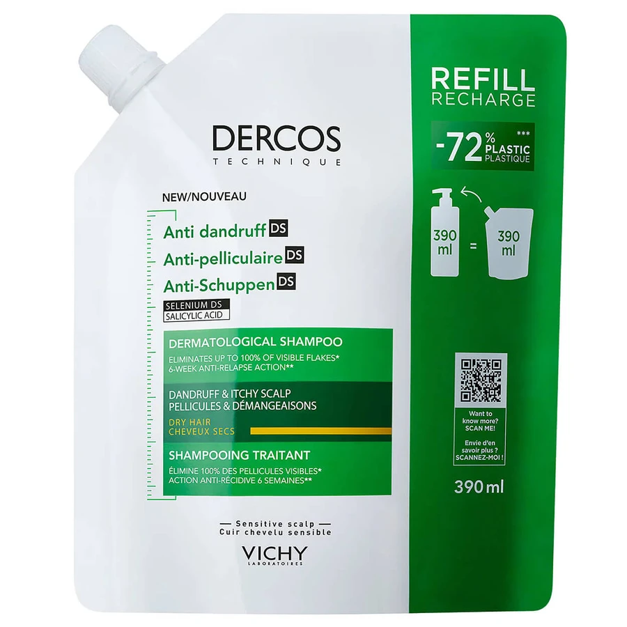 Vichy Dercos Anti Dandruff DS, Anti-Schuppen-Shampoo, trockenes Haar, Ersatz, 390 ml