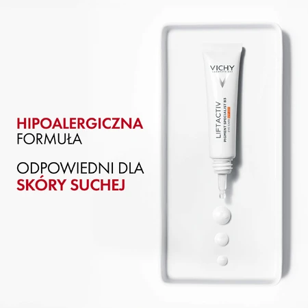 Set Vichy Liftactiv Pigment Specialist B3, Creme gegen Verfärbungen, SPF 50, 50 ml + Augencreme, 15 ml + Lichtfluid SPF 50+, 15 ml + Schminktasche gratis
