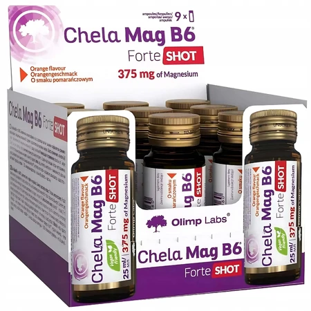 Olimp Chela-Mag B6 Forte Shot, ampoules, orange flavor, 9 x 25 ml