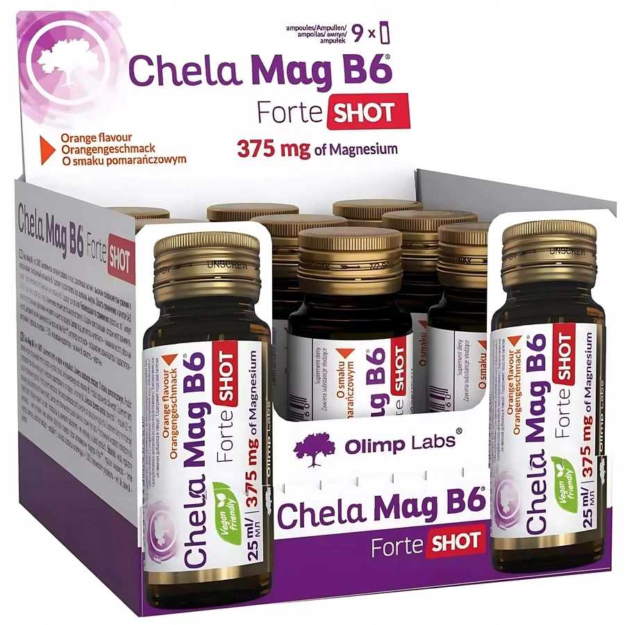 Olimp Chela-Mag B6 Forte Shot, ampoules, orange flavor, 9 x 25 ml
