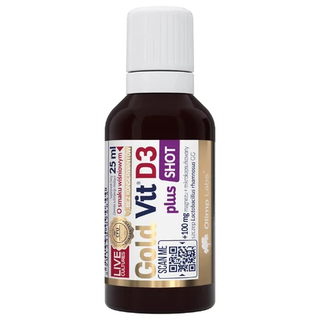 Olimp Gold-Vit D3 Plus Shot, ampolla de vidrio, sabor cereza, 25 ml