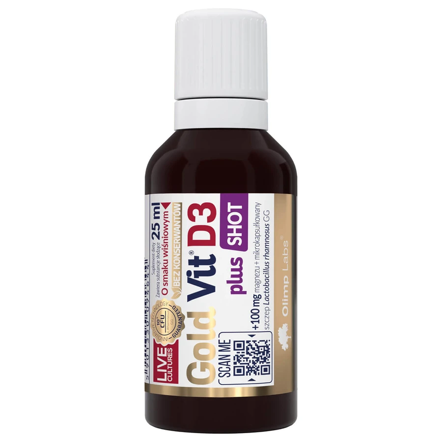 Olimp Gold-Vit D3 Plus Shot, ampolla de vidrio, sabor cereza, 25 ml