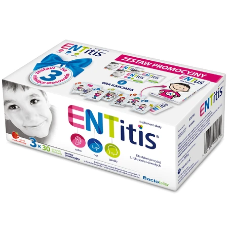 ENTitis set voor kinderen vanaf 3 jaar, aardbeiensmaak, 3 x 30 zuigtabletten + kaartspel