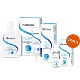 Dermena Haarverzorgingsset, shampoo tegen haaruitval, 200 ml + trichologiescrub, 125 ml + haargroeistimulerend serum, 50 ml gratis