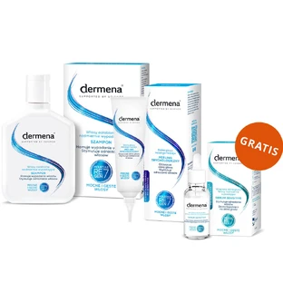 Dermena Haarverzorgingsset, shampoo tegen haaruitval, 200 ml + trichologiescrub, 125 ml + haargroeistimulerend serum, 50 ml gratis