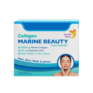 Swedish Nutra Marine Collagen Beauty Pure Peptide Shots 10000 mg, aromă de fructe de pădure, 30 buc