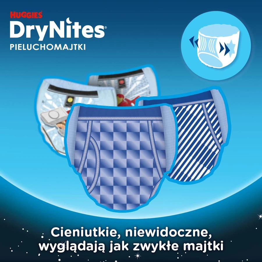 Huggies DryNites, overnight briefs for boys, 8 -13 years, 30-48 kg, 9 pieces